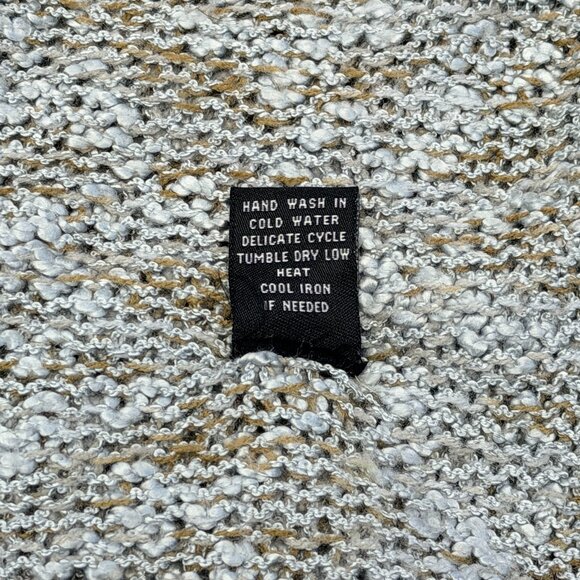 BCBG Blue Olive Asymmetrical Knit Cardigan L Loose Weave Open Front Boho Sweater - Picture 12 of 12